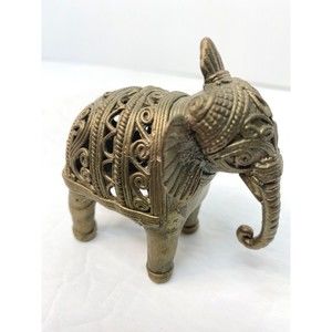 Small Brass Elephant Figurine Statuette Vintage iEclectic Ethnic Home Deco